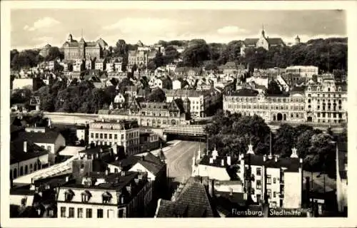 Ak Flensburg in Schleswig Holstein, Stadtmitte, Panorama