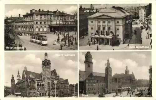 Ak Chemnitz Sachsen, Markt, Schauspielhaus, Rathaus, Hauptbahnhof, Straßenbahn