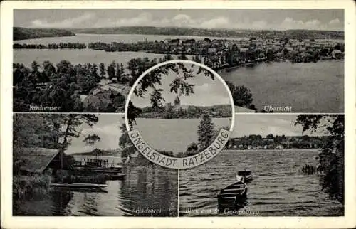 Ak Ratzeburg im Herzogtum Lauenburg, Gesamtansicht, Fischerei, Küchensee, St. Georgsberg