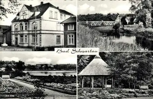 Ak Bad Schwartau in Holstein, Pension Carstens, An der Au, Kuranlagen, See