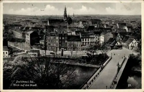 Ak Zwickau in Sachsen, Blick auf die Stadt, Brücke