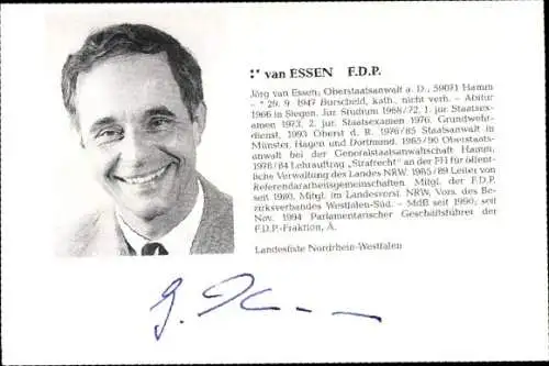 Ak Politiker Jörg van Essen, FDP, Autogramm