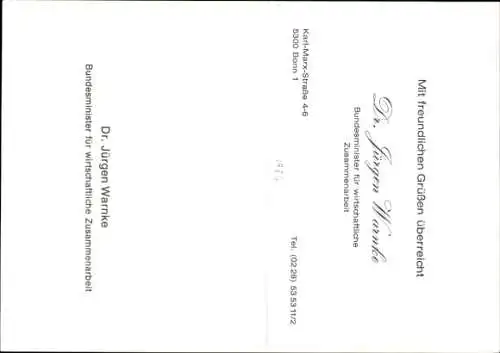 Ak Jürgen Warnke, Politiker, Portrait, Autogramm