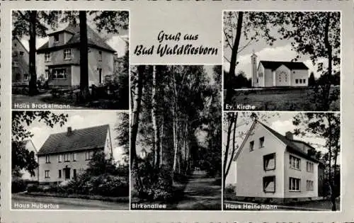 Ak Bad Waldliesborn Lippstadt in Westfalen, Haus Bröckelmann, evangelische Kirche, Haus Hubertus