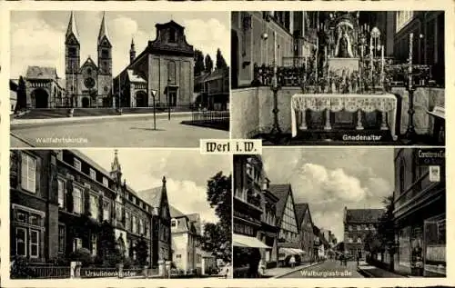 Ak Werl in Westfalen, Wallfahrtskirche, Gnadenaltar, Ursulinenkloster, Straße