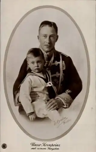 Ak Kronprinz Wilhelm von Preußen mit Sohn, Husarenuniform