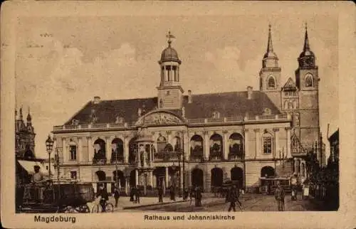 Ak Magdeburg an der Elbe, Rathaus, Johanniskirche