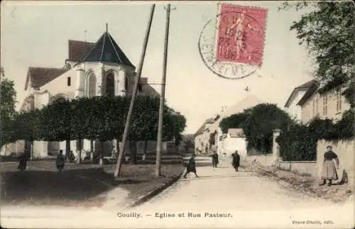 Ak Couilly Seine et Marne, Eglise, Rue Pasteur