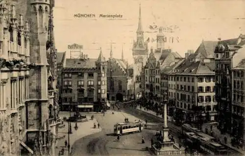 Ak München, Marienplatz, Straßenbahn