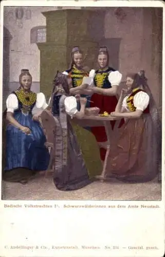 Ak Badische Volkstrachten, Schwarzwälderinnen, Neustadt