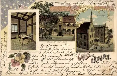 Litho Erfurt in Thüringen, Lutherzelle, Martinstift, Hofansicht