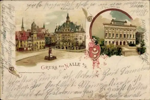 Litho Halle an der Saale, Rathaus, Universität