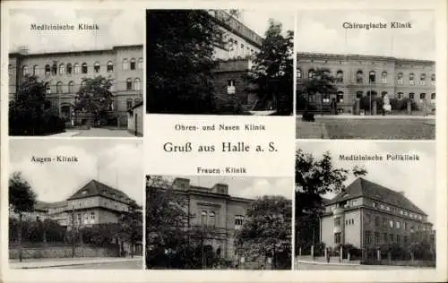 Ak Halle an der Saale, Ohren und Nasen Klinik, Augen Klinik, Medizinische Poliklinik