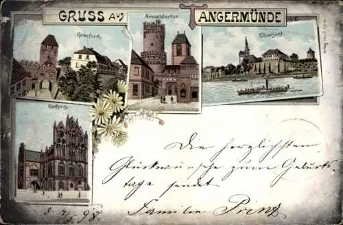 Litho Tangermünde an der Elbe, Rathaus, Rossfurth, Elbansicht