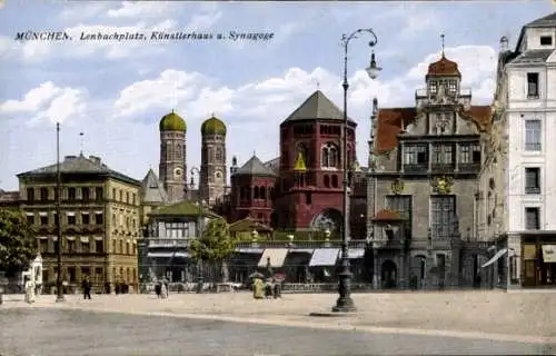 Ak München Bayern, Lenbachplatz, Künstlerhaus, Synagoge