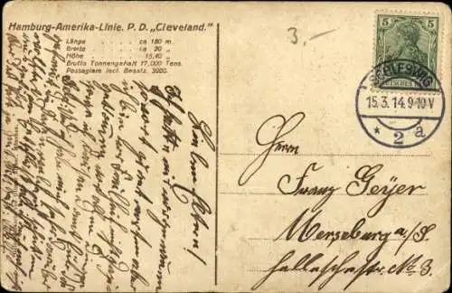 Ak Dampfschiff Cleveland, Hamburg Amerika Linie, HAPAG