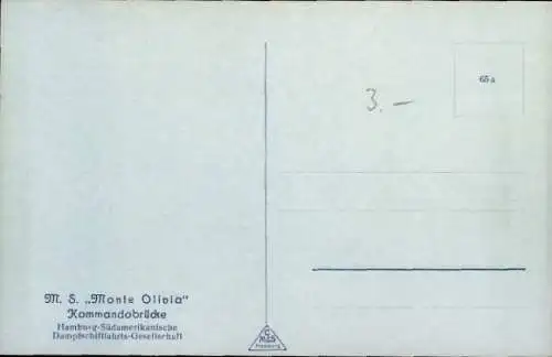 Ak Passagierschiff MS Monte Olivia, Kommandobrücke, HSDG