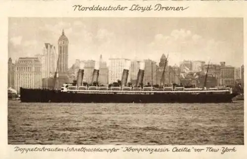 Ak New York City USA, Doppelschrauben Schnellpostdampfer Kronprinzessin Cecilie, Norddt. Lloyd