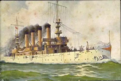 Künstler Ak Rave, Chr., Marinegalerie Nr 77, US Amerikanischer Panzerkreuzer Charleston, 1904