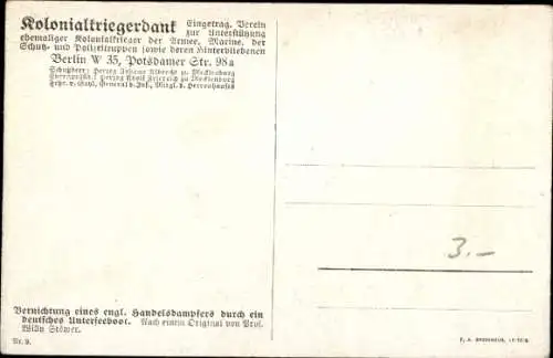 Künstler Ak Stöwer, Willy, Vernichtung eines englischen Handelsdampfers durch ein deutsches U-Boot