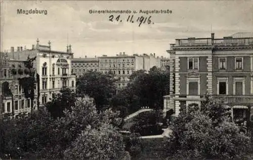 Ak Magdeburg an der Elbe, Generalkommando und Augustastraße