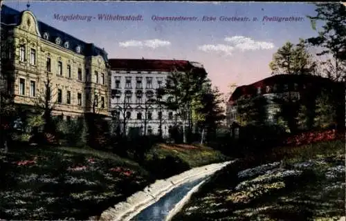 Ak Magdeburg Wilhelmstadt, Olvenstedterstraße, Ecke Goethestraße und Freiligrathstraße