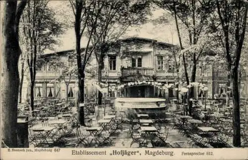 Ak Magdeburg, Etablissement Hofjäger, Garten