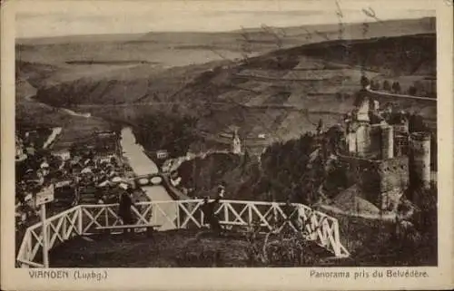 Ak Vianden Luxemburg, Panorama vom Belvedere aus