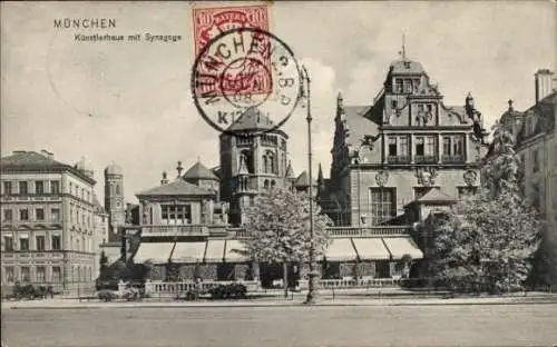 Ak München, Blick auf das Künstlerhaus mit Synagoge