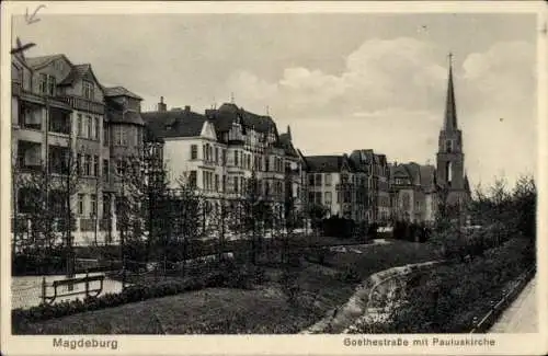 Ak Magdeburg an der Elbe, Goethestraße mit Pauluskirche