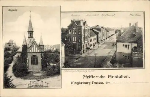 Ak Cracau Magdeburg, Pfeiffersche Anstalten, Pfarrhaus, Kapelle, Bethesda