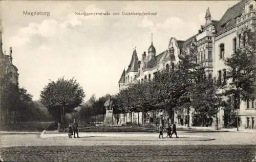 Ak Magdeburg an der Elbe, Königgrätzerstraße, Gutenbergdenkmal