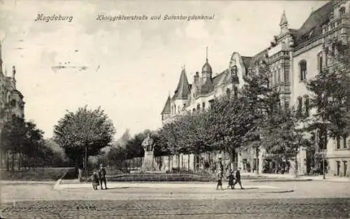 Ak Magdeburg an der Elbe, Königgrätzerstraße, Gutenbergdenkmal