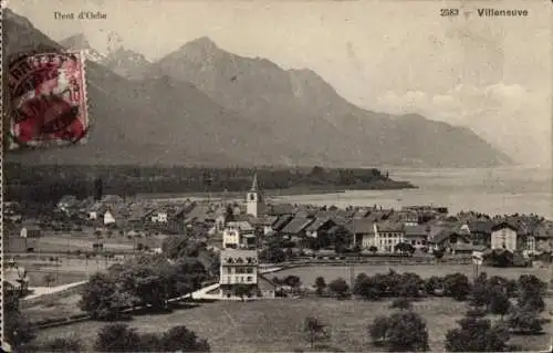 Ak Villeneuve Kanton Waadt, Dent d’Oche, Gesamtansicht