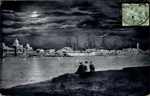 Mondschein Ak Port Said Ägypten, Vue du Port, Blick auf den Hafen