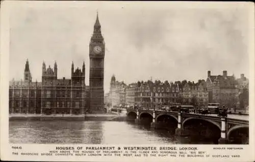 Ak London City England, Houses of Parliament, Westminster-Brücke