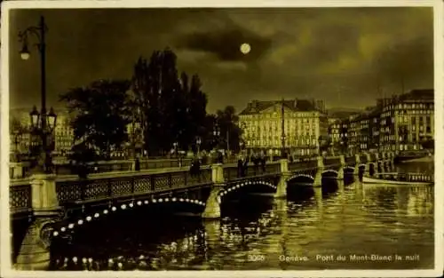 Ak Genf Genf Schweiz, Mont-Blanc-Brücke bei Nacht