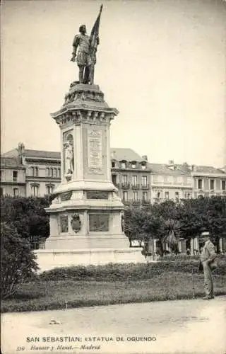 Ak Donostia San Sebastian Baskenland, Statue von Admiral Oquendo