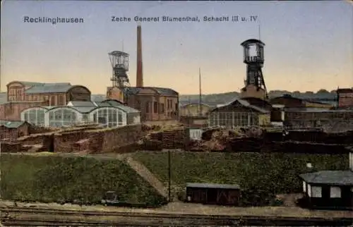 Ak Recklinghausen im Ruhrgebiet, Zeche General Blumenthal, Schacht III und IV