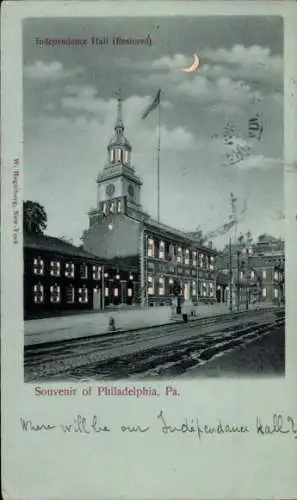 Halt gegen das Licht Mondschein Ak Philadelphia Pennsylvania USA, Independence Hall