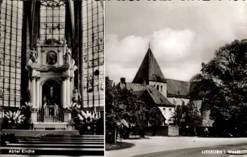 Ak Liesborn Wadersloh in Westfalen, Kirche, Innenansicht, Abtei, Außenansicht