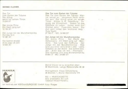 Ak Sänger Bernd Clover, Portrait, Autogramm