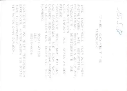 Ak Musikgruppe The Comet's, Portrait mit Musikinstrumenten, Autogramme