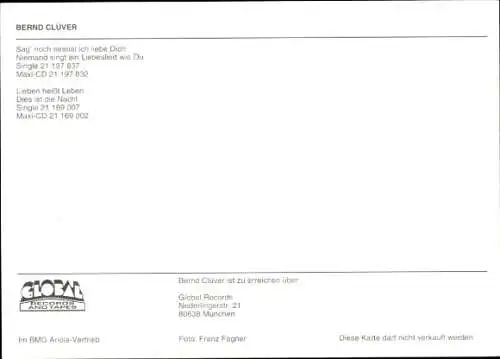 Ak Sänger Bernd Clüver, Portrait, Autogramm