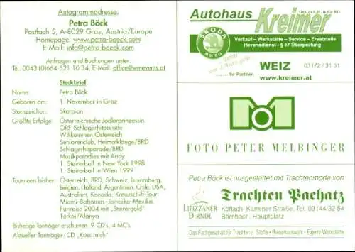 Ak Sängerin Petra Böck, Portrait, Autogramm