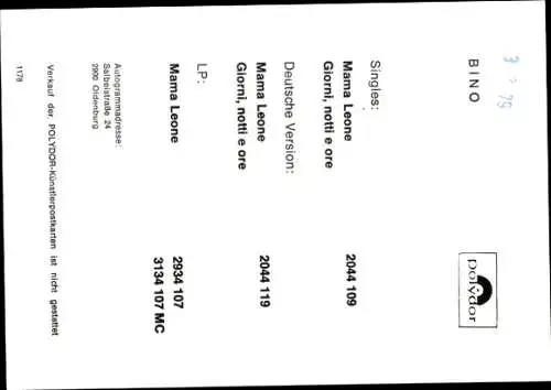 Ak Sänger Bino, Portrait, Autogramm