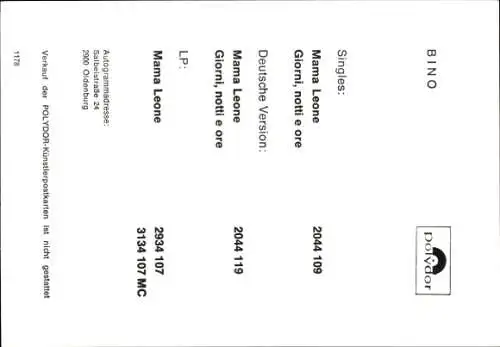 Ak Sänger Bino, Portrait, Autogramm