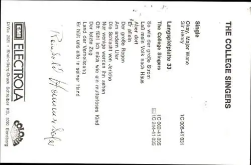 Ak Musikgruppe The College Singers, Portrait, Autogramme