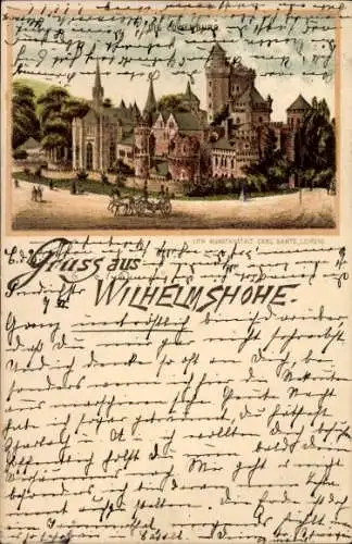 Litho Bad Wilhelmshöhe Kassel in Hessen, Löwenburg