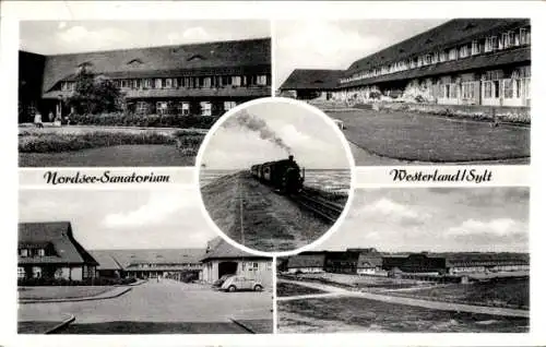 Ak Westerland auf Sylt, Nordsee-Sanatorium, Eisenbahn, Dampflok